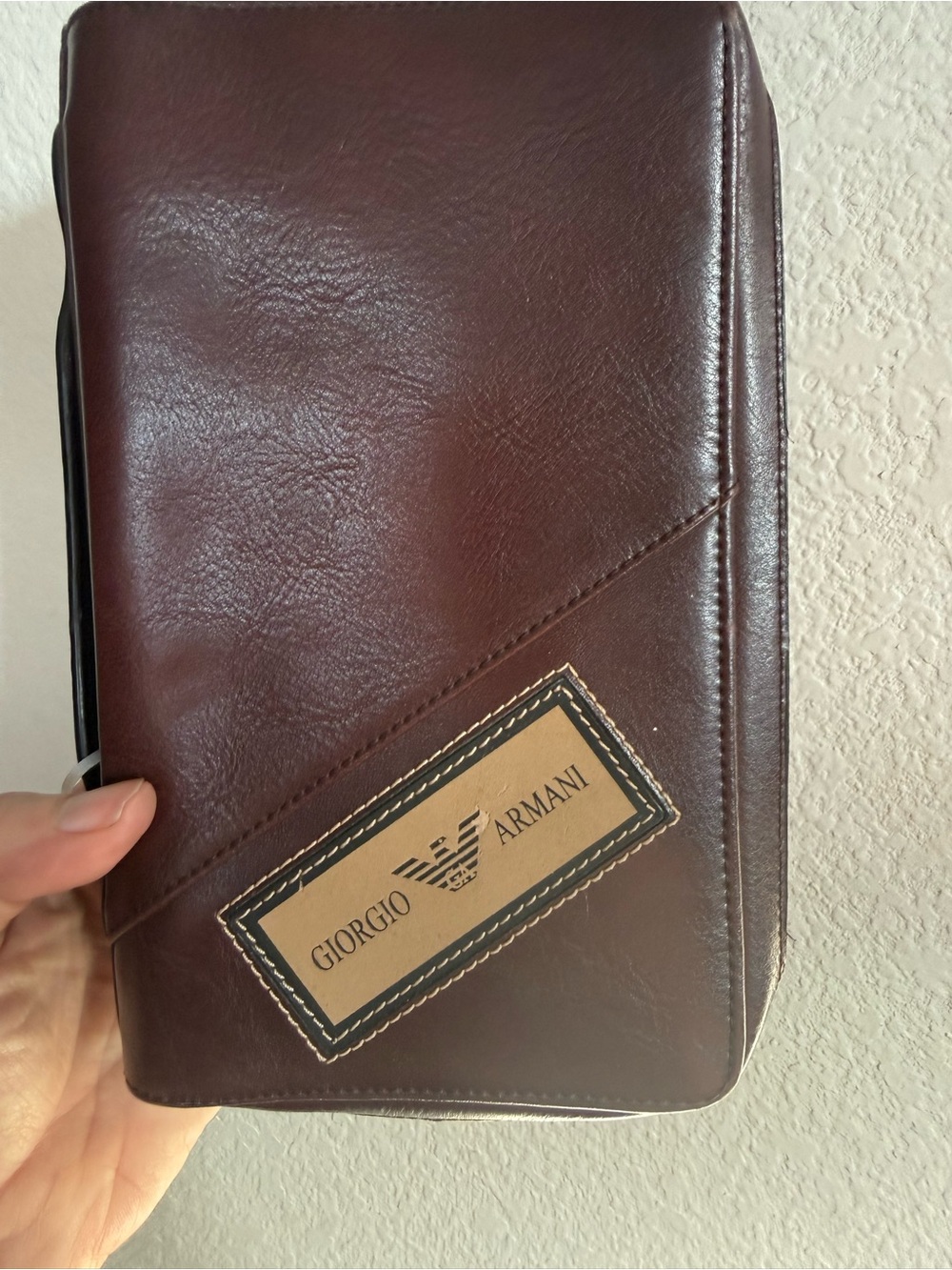 Giorgio Armani Brown Leather Zip-Around Travel Wallet / Clutch Organizer